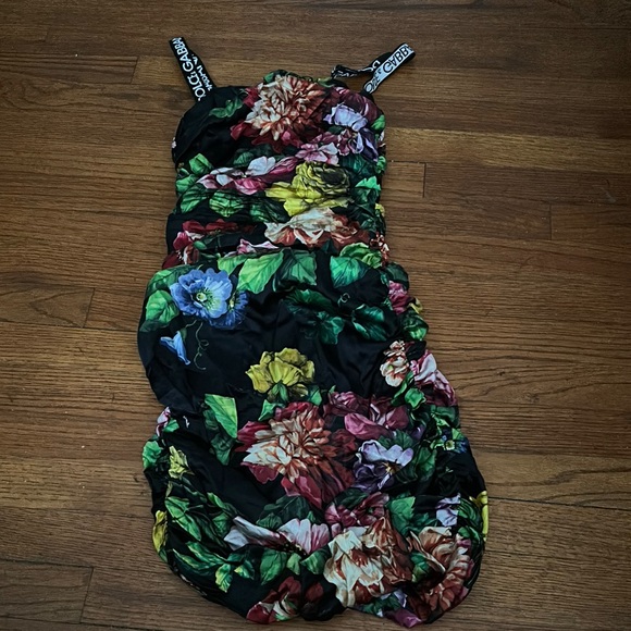 Dolce & Gabbana Black Floral Dress with Logo Straps 38 us2 - Picture 1 of 5